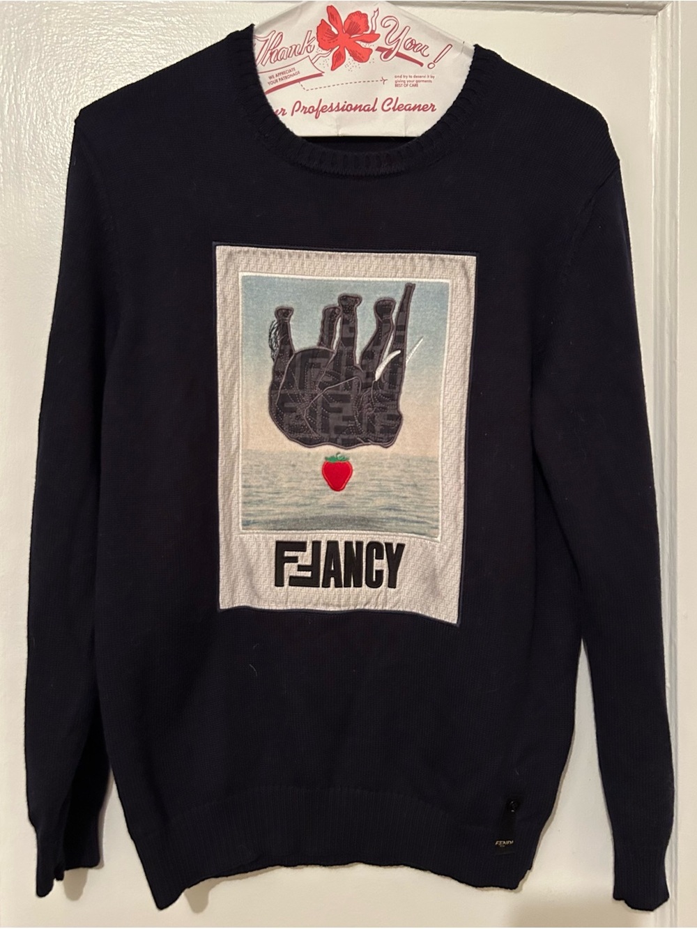 Fendi Roma FFancy Elephant Knit Sweater Navy Blue Size L
